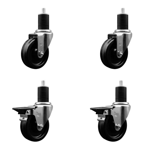 4'' Phenolic Wheel Swivel 1-3/4'' Expand Stem Caster Set 2 Brakes, 4PK
